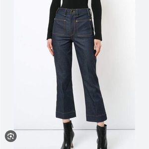 Khaite Raquel Patch Pocket Crop Flare Blue Denim Jeans Size 27